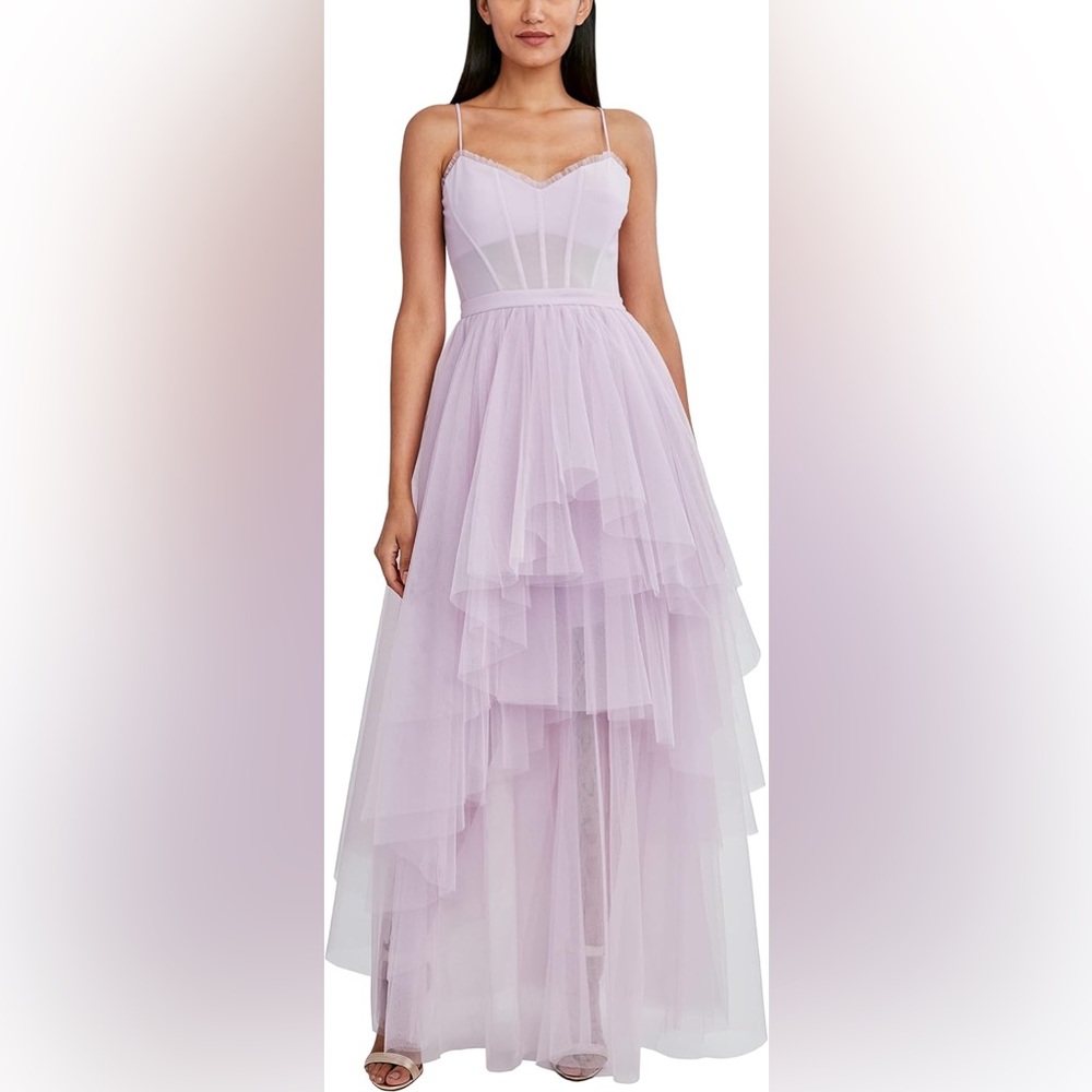 BCBGMAXAZRIA Women's Floor Length Corset Ruffle Evening Gown